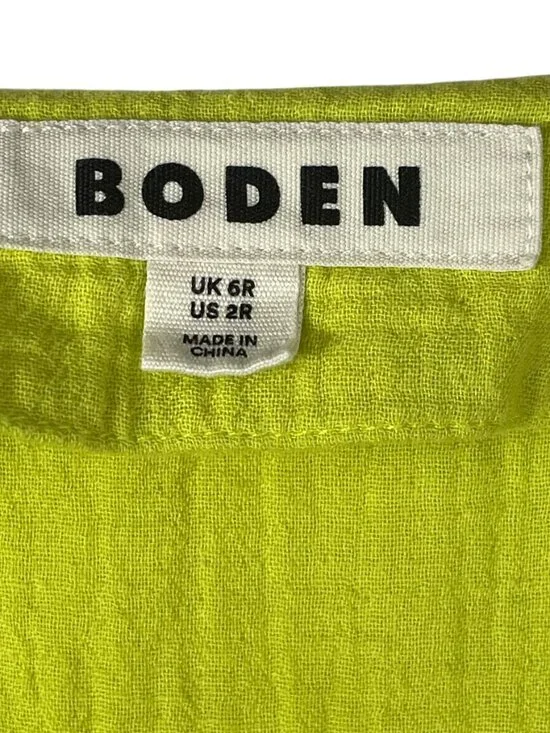 Boden Lime Green Cotton Midi Dress Empire Waist Puff Sleeve 2R - Picture 4 of 12